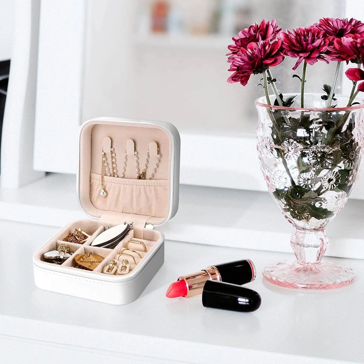Customize Jewelry Box for Women Personalized Travel Jewelry Case Add Your Own Photo Text Name Pattern Custom Jewelry Boxs Gifts for Birthday Valentines, WhiteB, 3.9 * 3.9 * 2inch