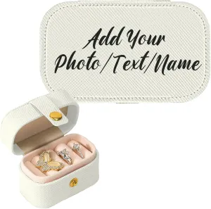 Customized Jewelry Box Gifts for Women Custom Jewelry Travel Case Design Your Own Photo Text Name Personalized Jewelry Organizer Boxs for Valentines Birthday, White, 2.56 * 1.53 * 1.85in