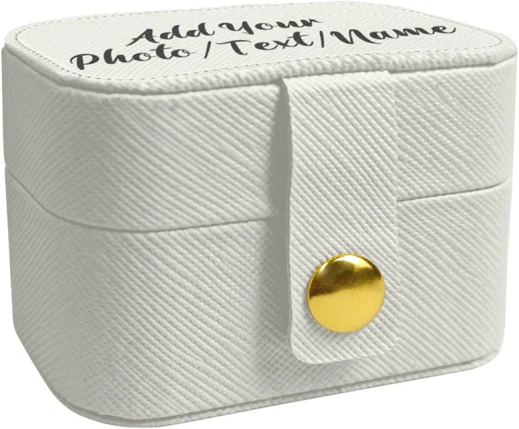 Customized Jewelry Box Gifts for Women Custom Jewelry Travel Case Design Your Own Photo Text Name Personalized Jewelry Organizer Boxs for Valentines Birthday, White, 2.56 * 1.53 * 1.85in