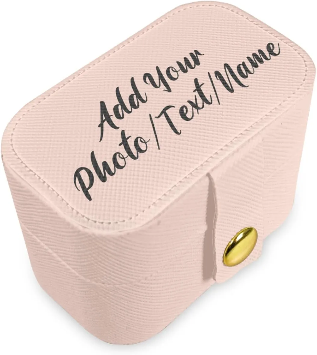 Customized Jewelry Box Gifts for Women Custom Jewelry Travel Case Design Your Own Photo Text Name Personalized Jewelry Organizer Boxs for Valentines Day Birthday, Pink, 2.56*1.53*1.85inch