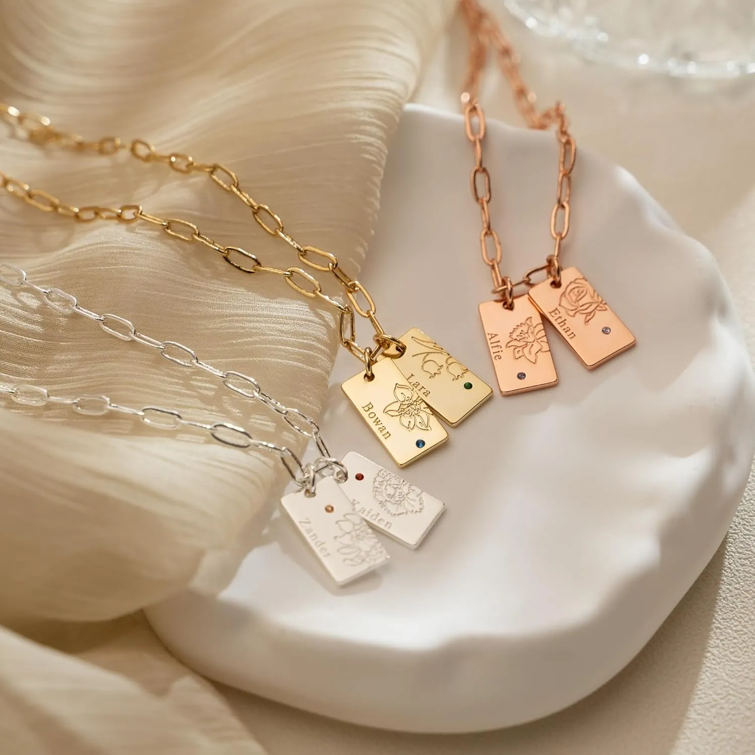 Customized Names Necklace Personalized - Personalized Birthstone Necklace With Name, Cadenas Para Mujer, Custom Birth Flower Name Necklace For Women, Birthstone Necklace For Mothers Day Gift