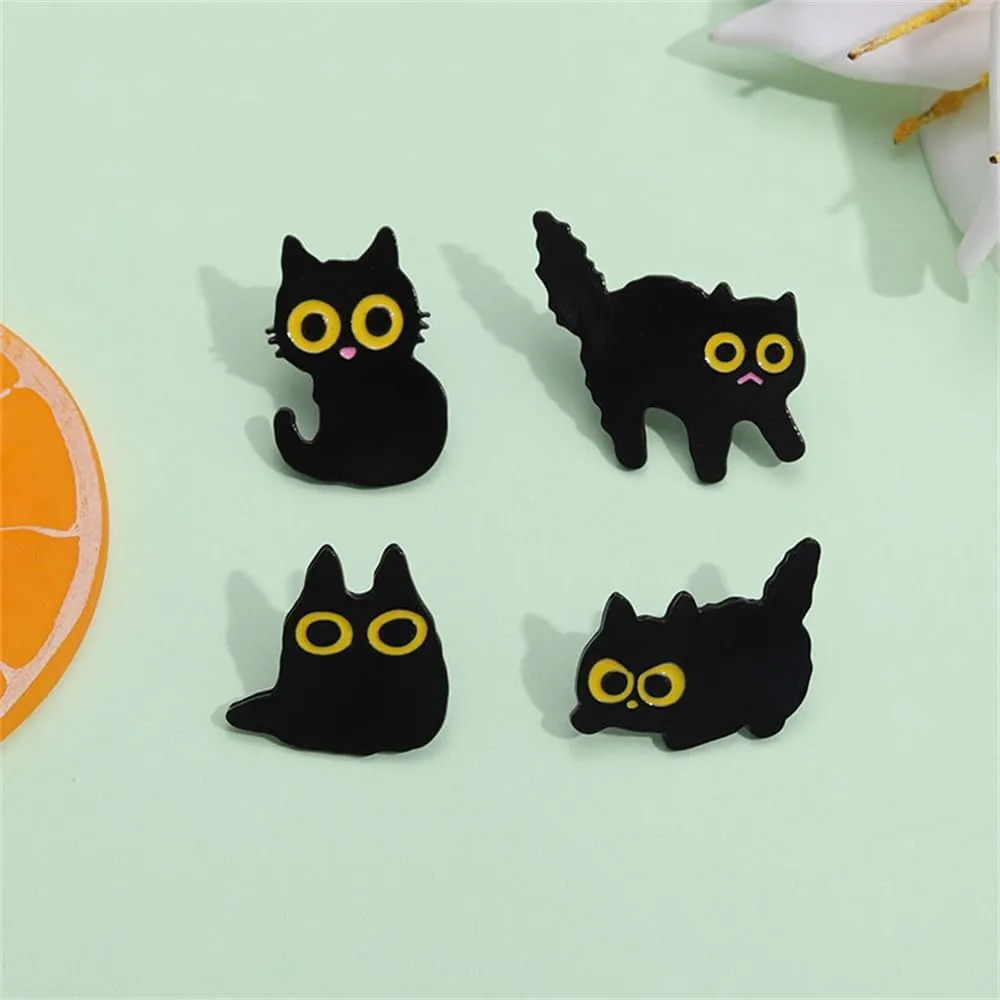 Cute Black Cat Enamel Brooch Pin Set Hidden Cat Cartoon Animal Lapel Pins Backpack Hat Decoration