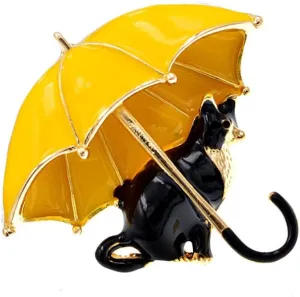 Cute Cat Umbrella Brooch Pin Kitten Animal Pet Cartoon Enamel Pins Clip Lapel Suit Dress Sweater Backpack Brooches Pins Fashion Jewelry Gifts for Women Girls Accessories