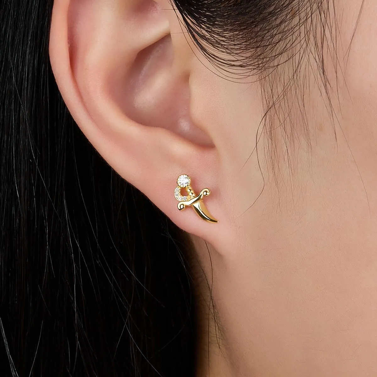 Cute Dagger Cartilage Tiny Stud Earrings for Women Men 925 Sterling Silver Cubic Zirconia Crystal Knife Tragus Screw Ball Back Small Studs Earring Punk Jewelry Gifts Hypoallergenic 20G