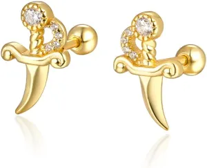 Cute Dagger Cartilage Tiny Stud Earrings for Women Men 925 Sterling Silver Cubic Zirconia Crystal Knife Tragus Screw Ball Back Small Studs Earring Punk Jewelry Gifts Hypoallergenic 20G