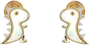 Cute Dinosaur Clip On Earrings for Women Girls Cubic Zirconia Shell Animal Cartoon Dragon Gold Plated Non Piercing Fake Earring Dainty Birthday Jewelry Gifts Sensitive Ears Clips