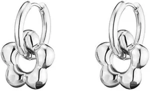 Cute Flower Dangle Drop Hoop Earrings for Women 925 Sterling Silver Pin Post Blossom Dangling Small Huggie Endless Round Hoops Earring Wrap Cuffs Fashion Birthday Christmas Jewelry Gift for Daughter Hypoallergenic