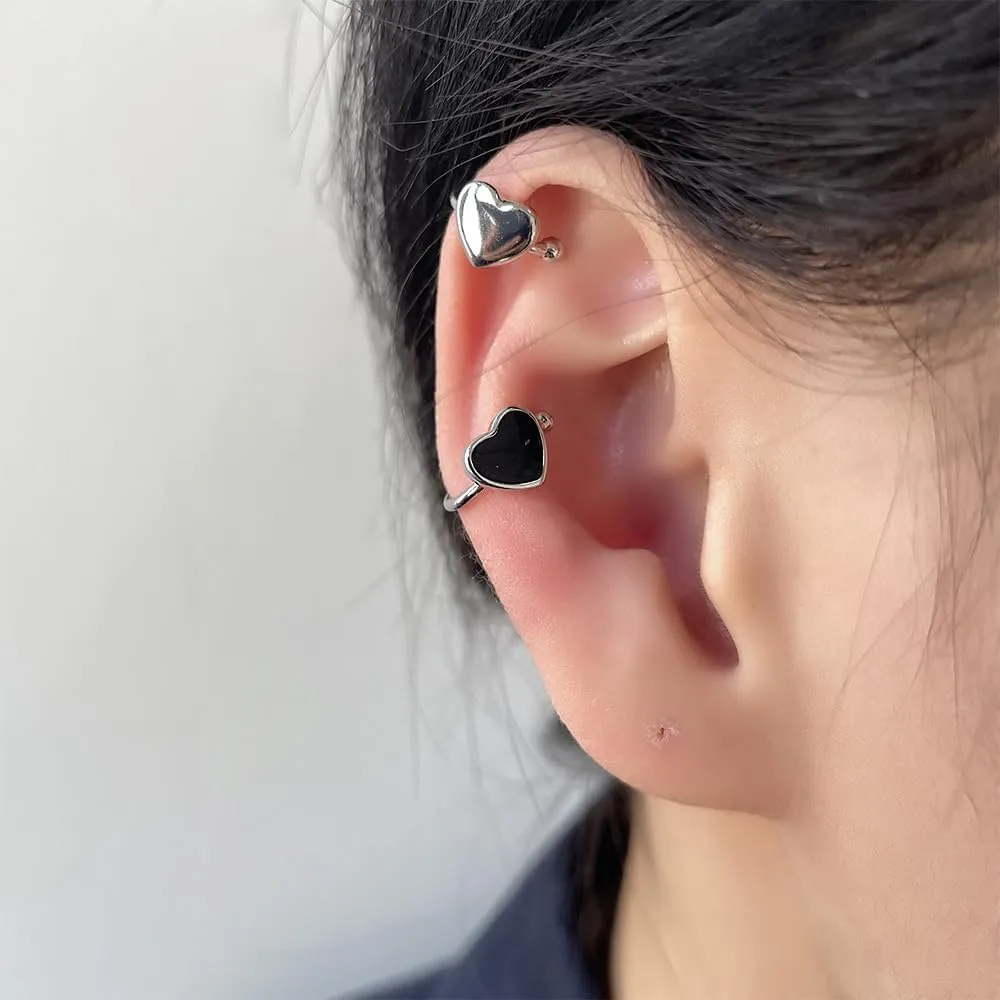 Cute Heart Ear Cuff Cartilage Non Piercing Clip On Earrings for Women Love Hearted Dripping Oil Hypoallergenic Wrap Cuffs Fake Huggie Hoop Earrings Minimalist Valentine's Day Jewelry Gifts Birthday