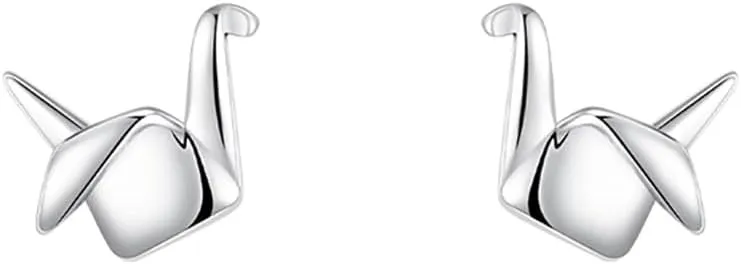 Cute Origami Paper Cranes Small Stud Earrings for Women Cartilage 925 Sterling Silver Minimalist Bird Studs Earring Lucky Jewelry Gifts Hypoallergenic