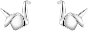 Cute Origami Paper Cranes Small Stud Earrings for Women Cartilage 925 Sterling Silver Minimalist Bird Studs Earring Lucky Jewelry Gifts Hypoallergenic