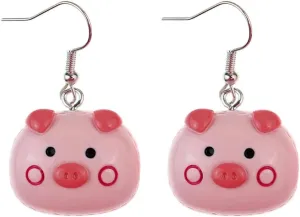Cute Pink Pig Dangle Hook Hoop Earrings for Women Resin Animal Pet Drop Dangling Fake Huggie Hoops Earring Lovely Jewelry Gifts Christmas