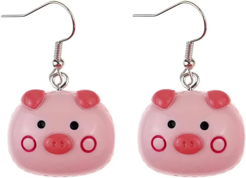 Cute Pink Pig Dangle Hook Hoop Earrings for Women Resin Animal Pet Drop Dangling Fake Huggie Hoops Earring Lovely Jewelry Gifts Christmas