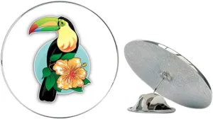 Cute Toucan Flower Label Round Metal 0.75" Lapel Pin Hat Shirt Pin Tie Tack Pinback