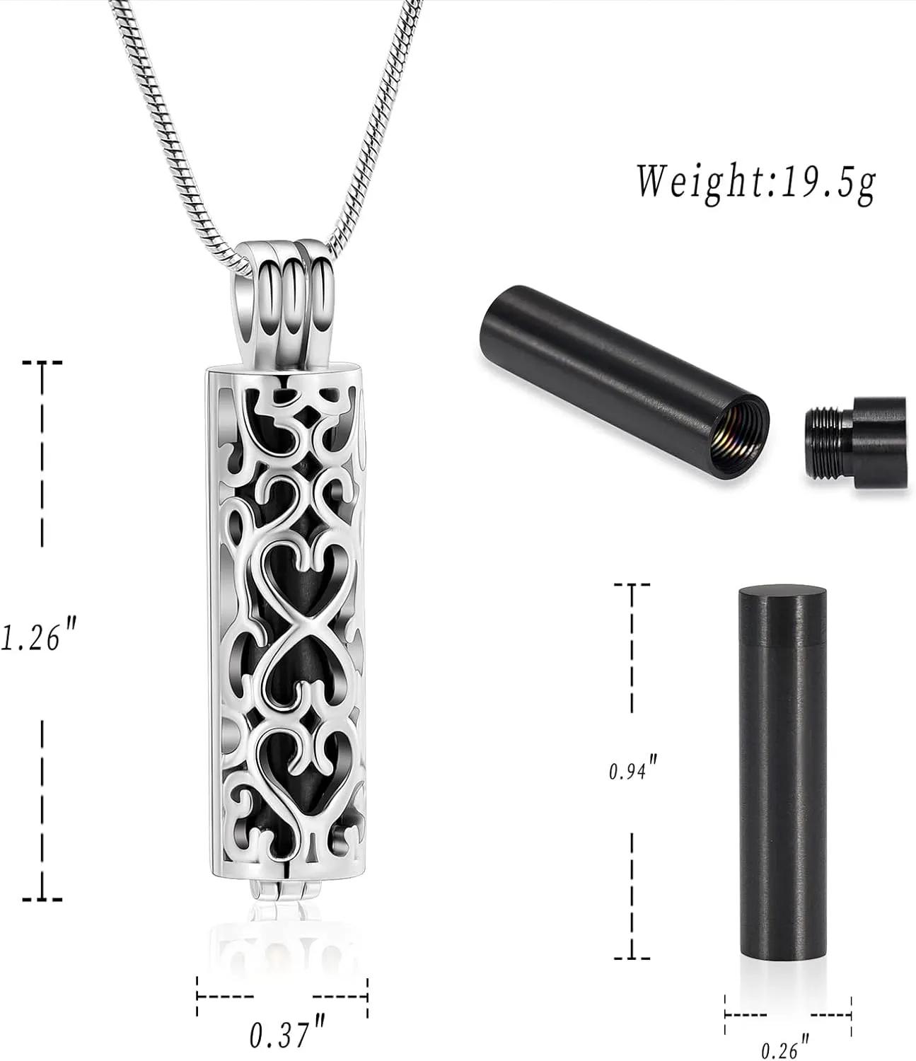 Cylinder Urn Necklace for Ashes Cremation Jewelry for Women Men Stainless Steel Memorial Necklaces Ash Holder for Human Pets Keepsake Jewelry for Loved Ones with Fill Tool