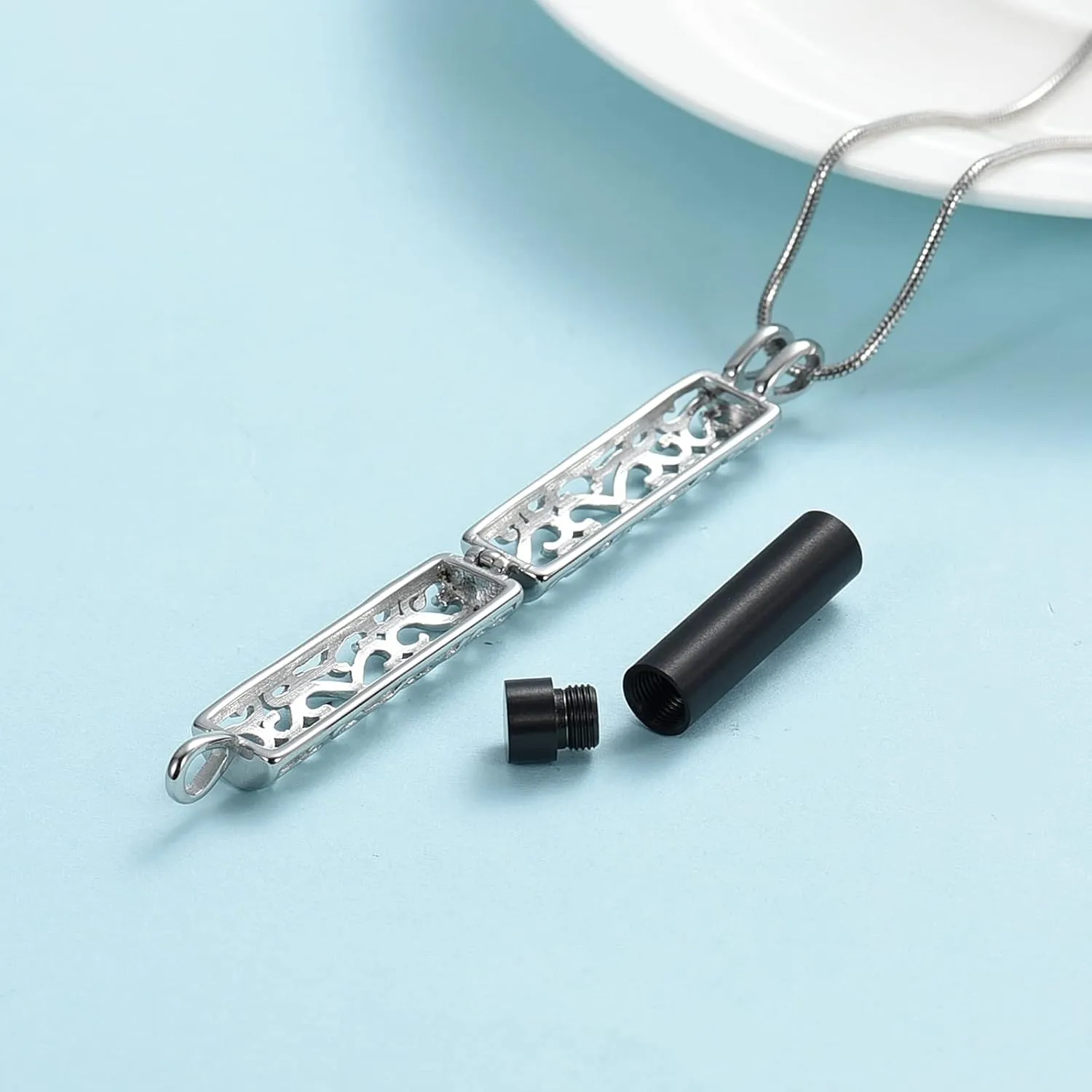 Cylinder Urn Necklace for Ashes Cremation Jewelry for Women Men Stainless Steel Memorial Necklaces Ash Holder for Human Pets Keepsake Jewelry for Loved Ones with Fill Tool