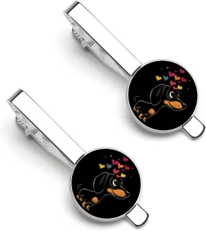 Dachshund Men's Tie Clip Tie Bar Round Tie Clasp Classic Tie Tack Pins Jewelry Accessories
