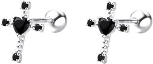 Dainty Cross Heart Cartilage Helix Stud Earrings for Women Girls 925 Sterling Silver Crystal Cubic Zirconia Love Hearts Screw Back Ball Tragus Barbell Labret Small Studs Earring Cute Faith Jewelry Gifts Valentine's Day 18G
