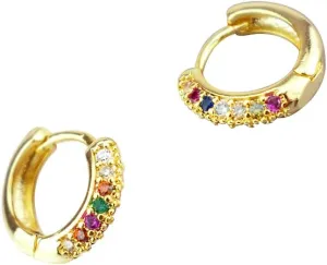 Dainty CZ Huggie Hoop Earrings 14K Gold Plated Cute Beads Thick Cubic Zirconia Earrings Tiny Cartilage Minimalist Elegant Circle Small Hoops Earring for Women Personalized Gift for Her Wedding
