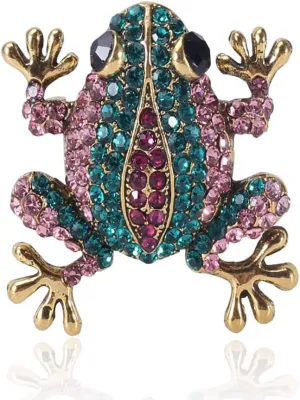 Dainty Frog Rhinestone Brooch Pin for Women Girls Crystal Animal Pins Clip Hats Badges Backpacks Jackets Brooches Pins Fashion Jewelry Gifts