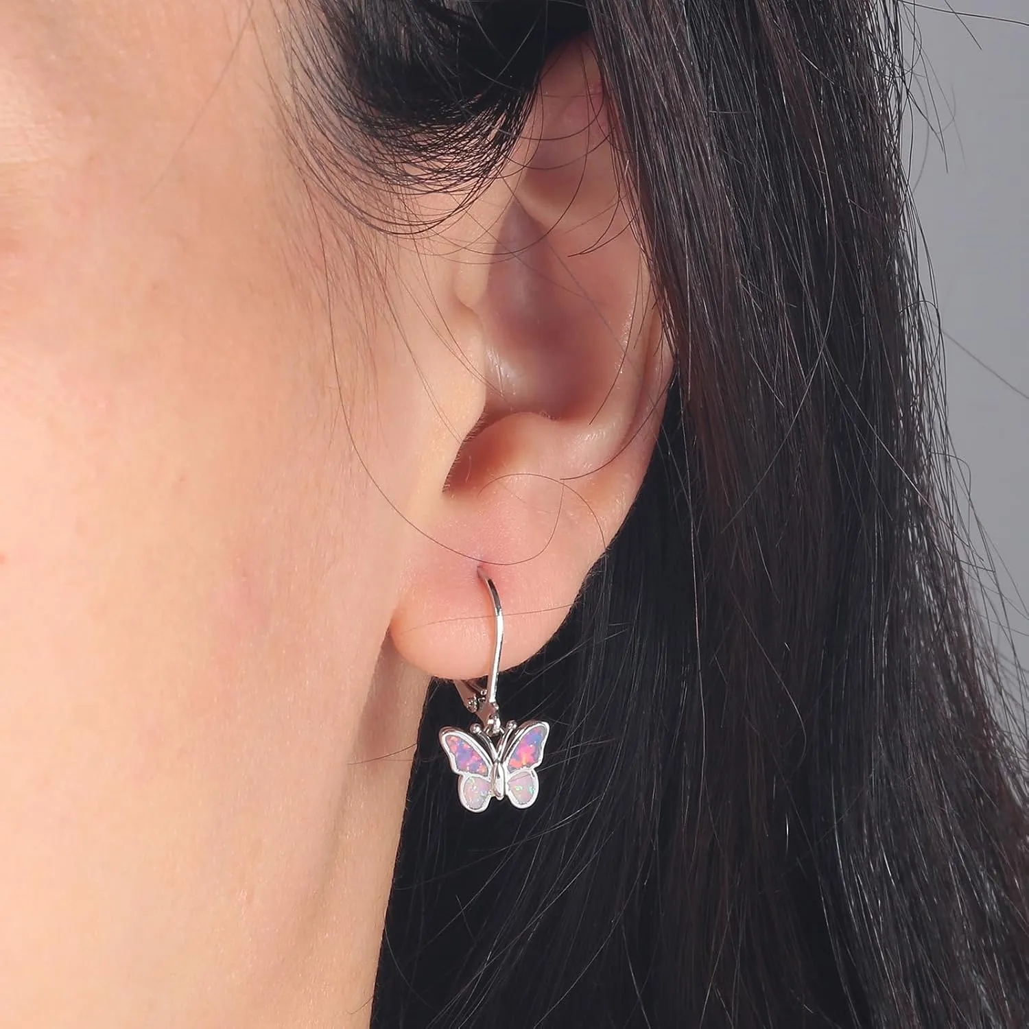 Dainty Leverback Opal Hoop Earrings 14K Gold Plated Butterfly Dangle Earrings Cute Huggie Hoops Jewelry Christmas Gifts