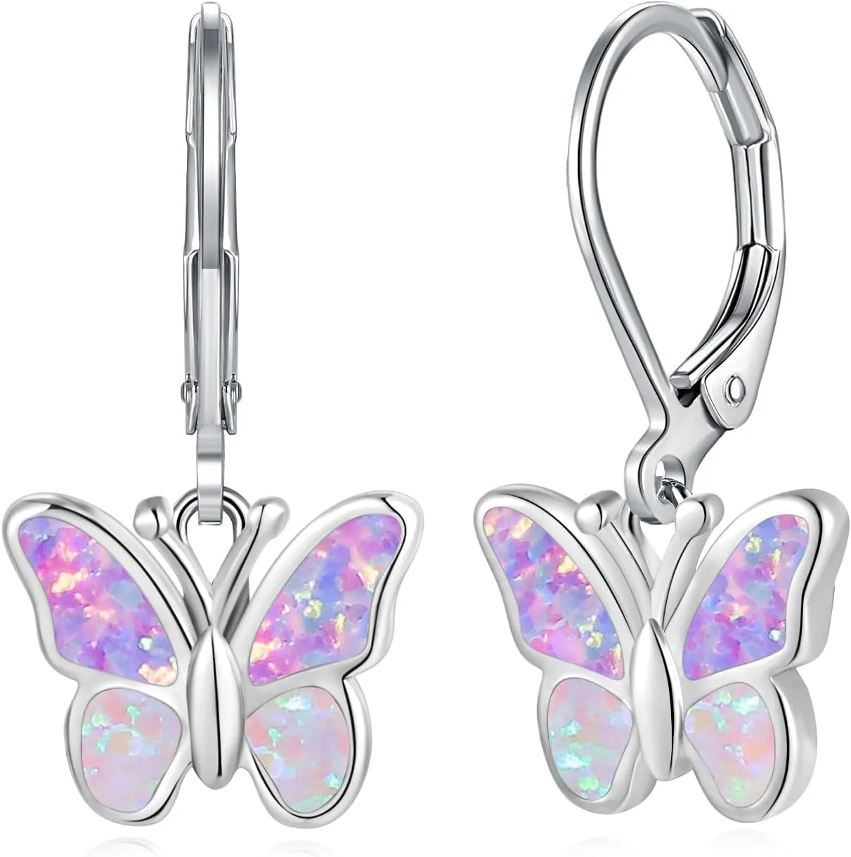 Dainty Leverback Opal Hoop Earrings 14K Gold Plated Butterfly Dangle Earrings Cute Huggie Hoops Jewelry Christmas Gifts