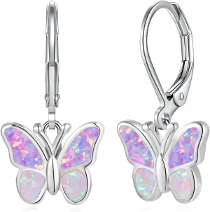 Dainty Leverback Opal Hoop Earrings 14K Gold Plated Butterfly Dangle Earrings Cute Huggie Hoops Jewelry Christmas Gifts