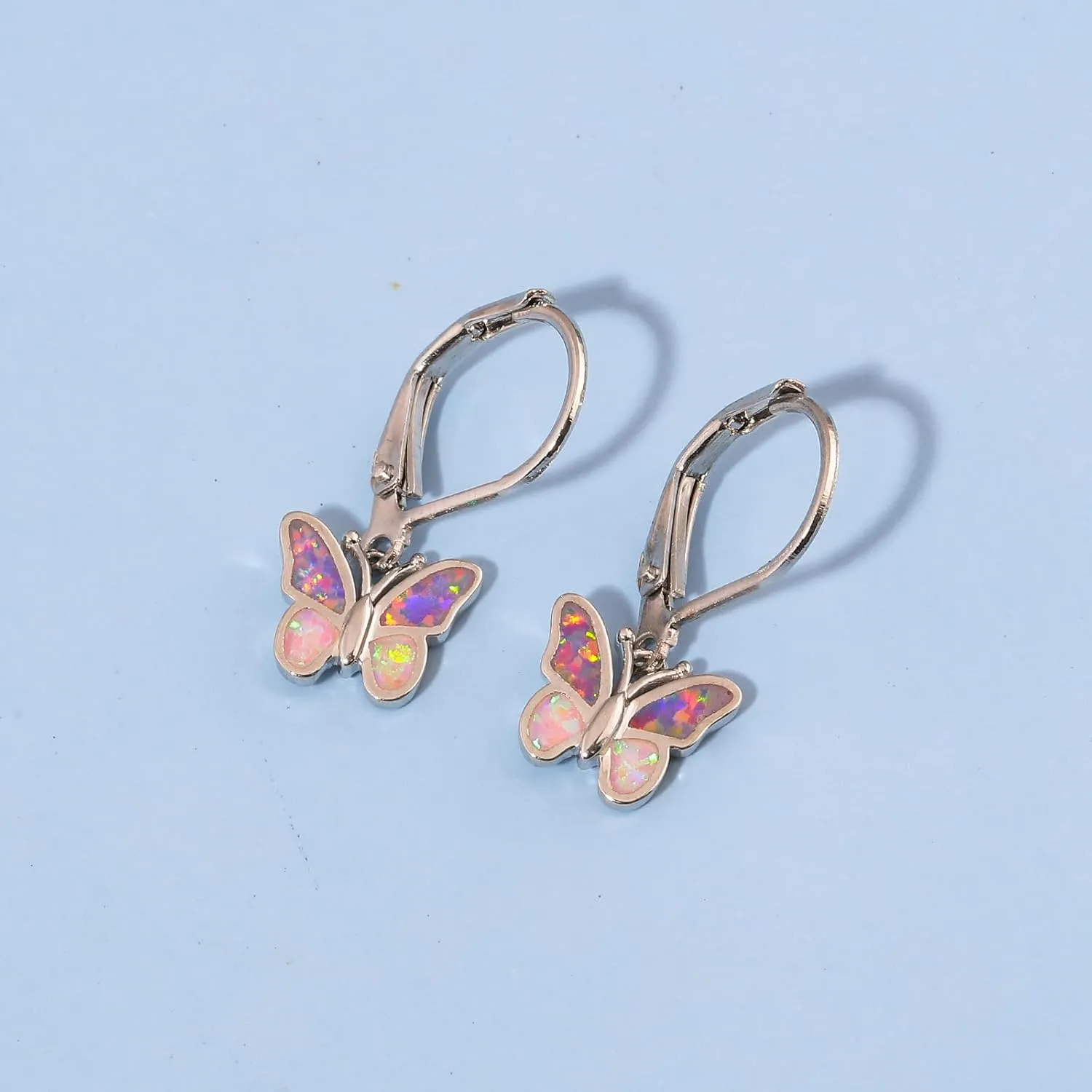 Dainty Leverback Opal Hoop Earrings 14K Gold Plated Butterfly Dangle Earrings Cute Huggie Hoops Jewelry Christmas Gifts