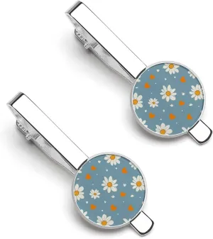 Daisy Flower Mens Tie Clips Pin Unique Tie Bars for Wedding Anniversary Holiday Gifts 5.5x2.2cm