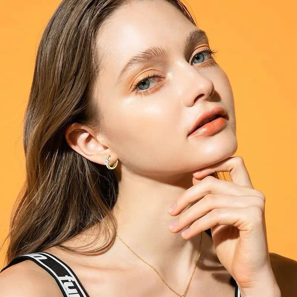 Daisy Flower Small Huggie Hoop Earrings for Women Cartilage 925 Sterling Silver Enamel Floral Hypoallergenic 9mm Hoops Earring Wrap Cuffs Cute Jewelry Birthday Christmas Gifts Daughter