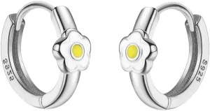 Daisy Flower Small Huggie Hoop Earrings for Women Cartilage 925 Sterling Silver Enamel Floral Hypoallergenic 9mm Hoops Earring Wrap Cuffs Cute Jewelry Birthday Christmas Gifts Daughter