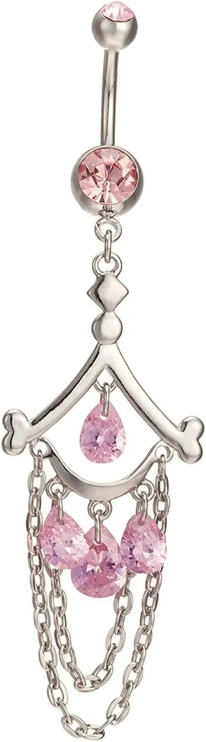 Dangle Navel Ring Stainless Steel, CZ Cute Navel Rings for Women Tassel Silver Belly Rings