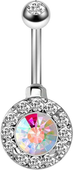 Dangle Navel Ring Stainless Steel, CZ Initial Navel Rings for Women Silver Navel Rings