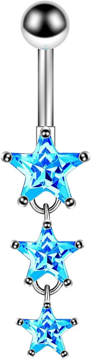 Dangle Navel Ring Stainless Steel, CZ Navel Rings for Women Gold Star Silver Navel Rings