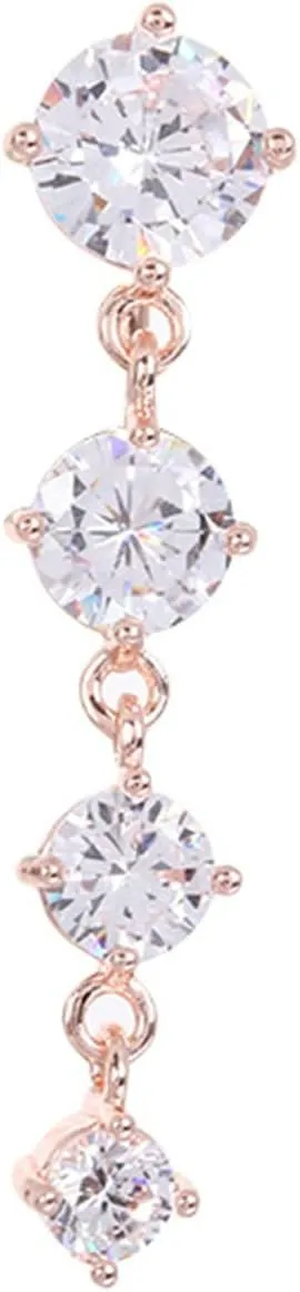 Dangle Navel Ring Stainless Steel, CZ Silver Navel Rings for Women Round Shaped Rose Gold Belly Rings