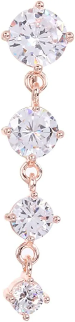 Dangle Navel Ring Stainless Steel, CZ Silver Navel Rings for Women Round Shaped Rose Gold Belly Rings