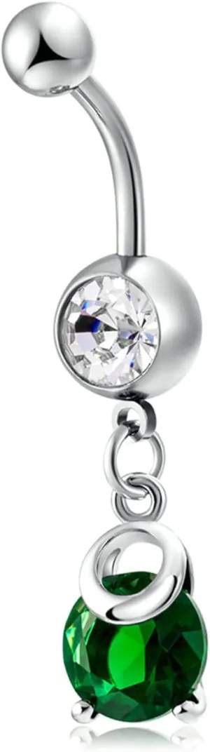 Dangle Navel Ring Stainless Steel, CZ Surgical Navel Rings for Women Round Silver Navel Rings
