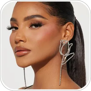 Dangling Silver Rhinestone Flower Earrings for Women Wedding Dainty Prom Statement Earrings Formal Jewelry
