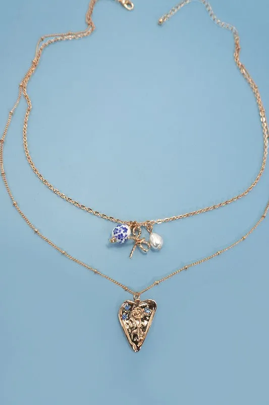 Dazzle in Blue Heart and Porcelain Necklace
