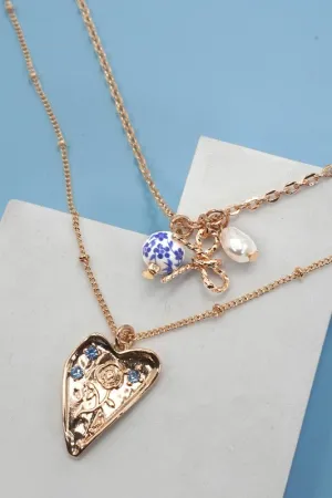 Dazzle in Blue Heart and Porcelain Necklace