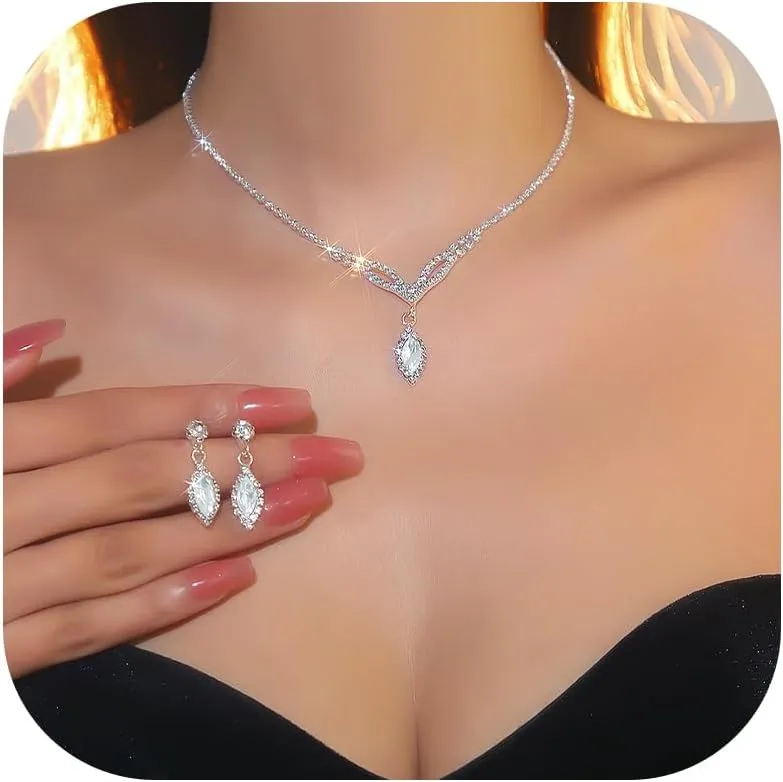 Dcfywl731 Silver Prom Jewelry Set Rhinestone Bridal Wedding Jewelry Sets for Brides Bridesmaid Formal Costume Jewelry Accessories for Wedding Prom Dresses 2025