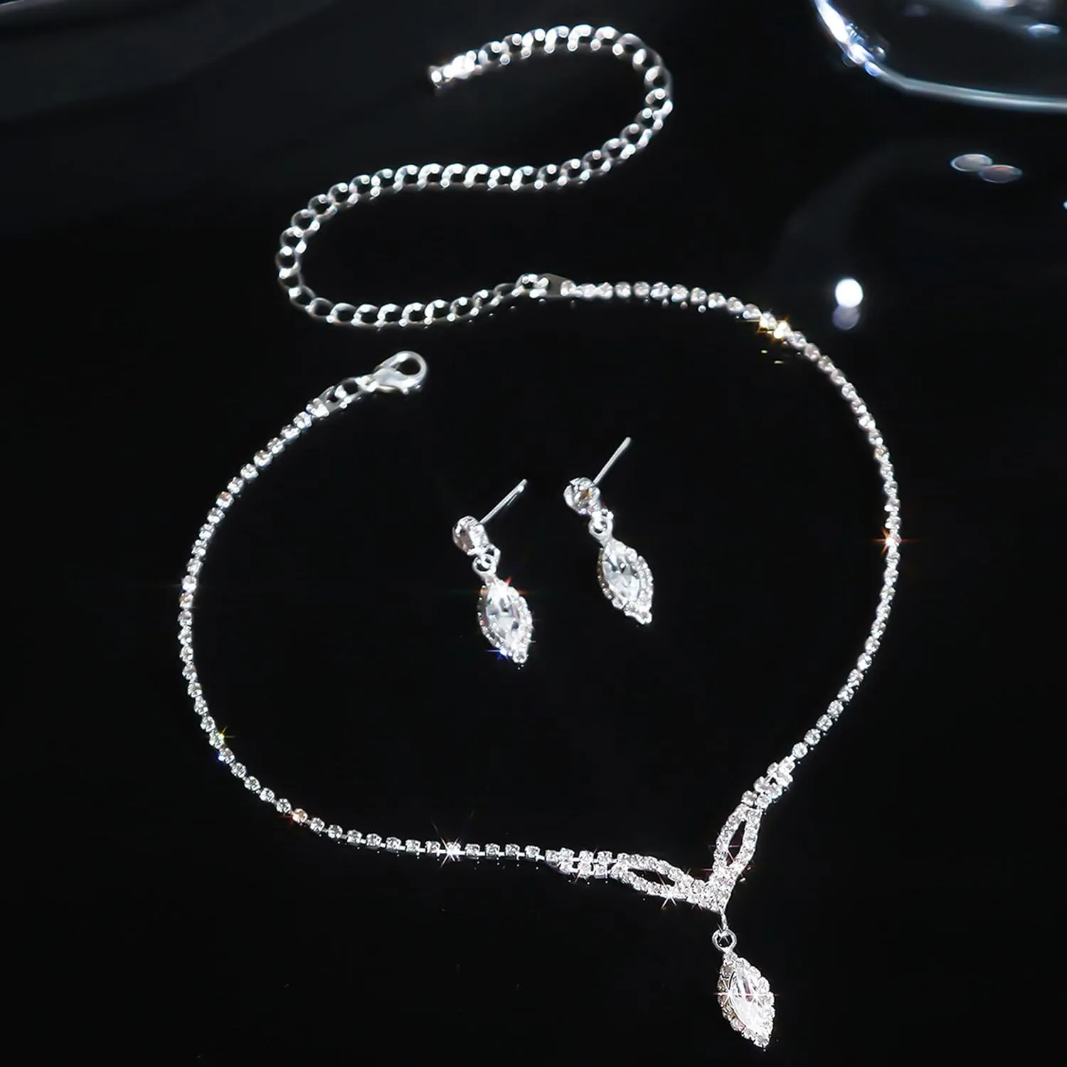 Dcfywl731 Silver Prom Jewelry Set Rhinestone Bridal Wedding Jewelry Sets for Brides Bridesmaid Formal Costume Jewelry Accessories for Wedding Prom Dresses 2025
