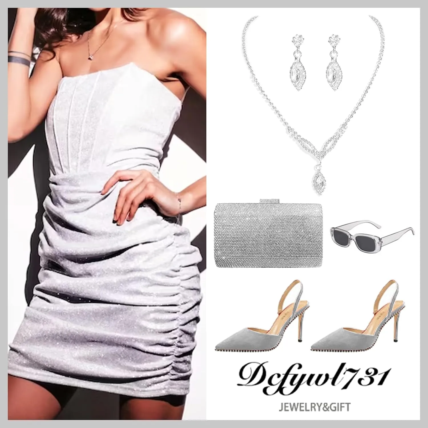 Dcfywl731 Silver Prom Jewelry Set Rhinestone Bridal Wedding Jewelry Sets for Brides Bridesmaid Formal Costume Jewelry Accessories for Wedding Prom Dresses 2025