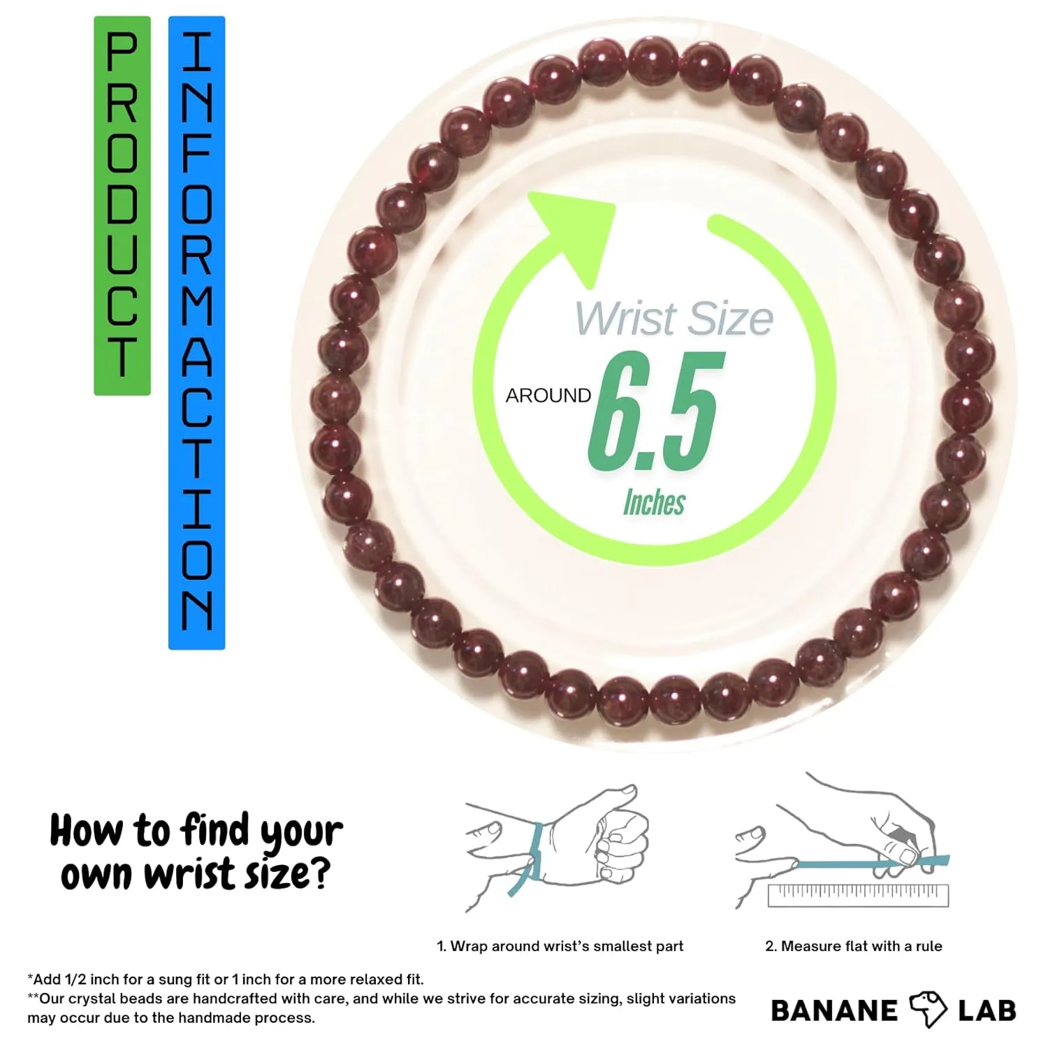 Deep Red Garnet Bracelet for Men Women Passion Strength Beaded Bracelet Handmade Natural Crystal Stone Stretch Jewelry with DIY Kit - BANANE LAB - Essence Collection - Size 4MM