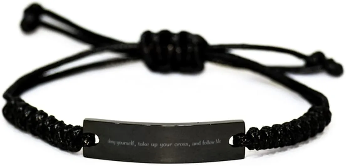 Deny Yourself, Take Up Your Cross, and Follow Me Matthew 16:24 Black Rope Bracelet Christian Friend Long Distance Friendship Prophetic Jewelry Soul Sisters