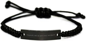 Deny Yourself, Take Up Your Cross, and Follow Me Matthew 16:24 Black Rope Bracelet Christian Friend Long Distance Friendship Prophetic Jewelry Soul Sisters