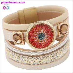 Designer Enamel Flower Gem Magnetic Leather Bangle Bracelets