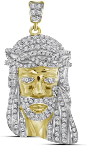 Diamond2Deal 10kt Yellow Gold Round Diamond Jesus Face Charm Pendant 3/4 Cttw Color- G-H Clarity- I2-I3