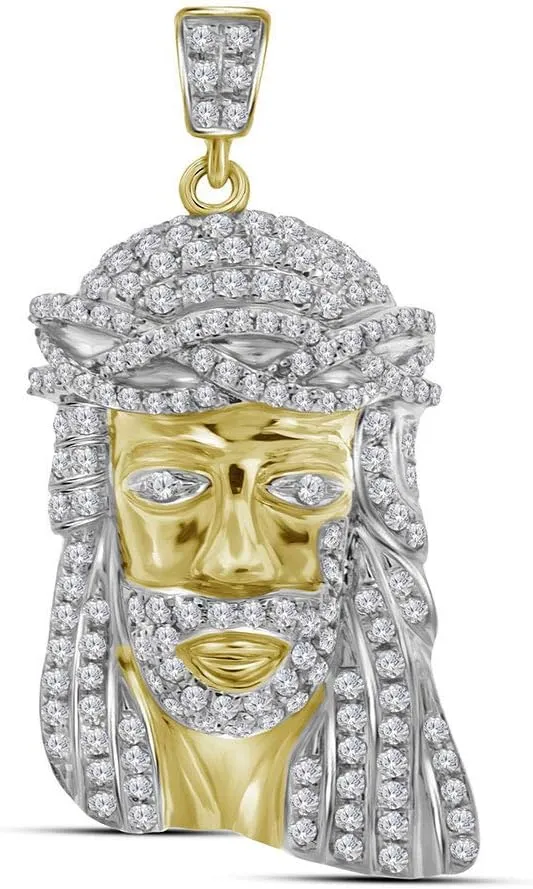 Diamond2Deal 10kt Yellow Gold Round Diamond Jesus Face Charm Pendant 3/4 Cttw Color- G-H Clarity- I2-I3
