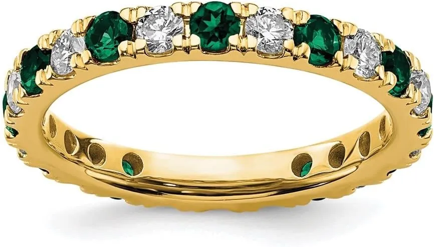 Diamond2Deal 14k Yellow Gold 0.72Ct Emerald and Lab Grown Diamond Eternity Band Ring VS-SI Clarity, G-H Color