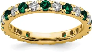 Diamond2Deal 14k Yellow Gold 0.72Ct Emerald and Lab Grown Diamond Eternity Band Ring VS-SI Clarity, G-H Color